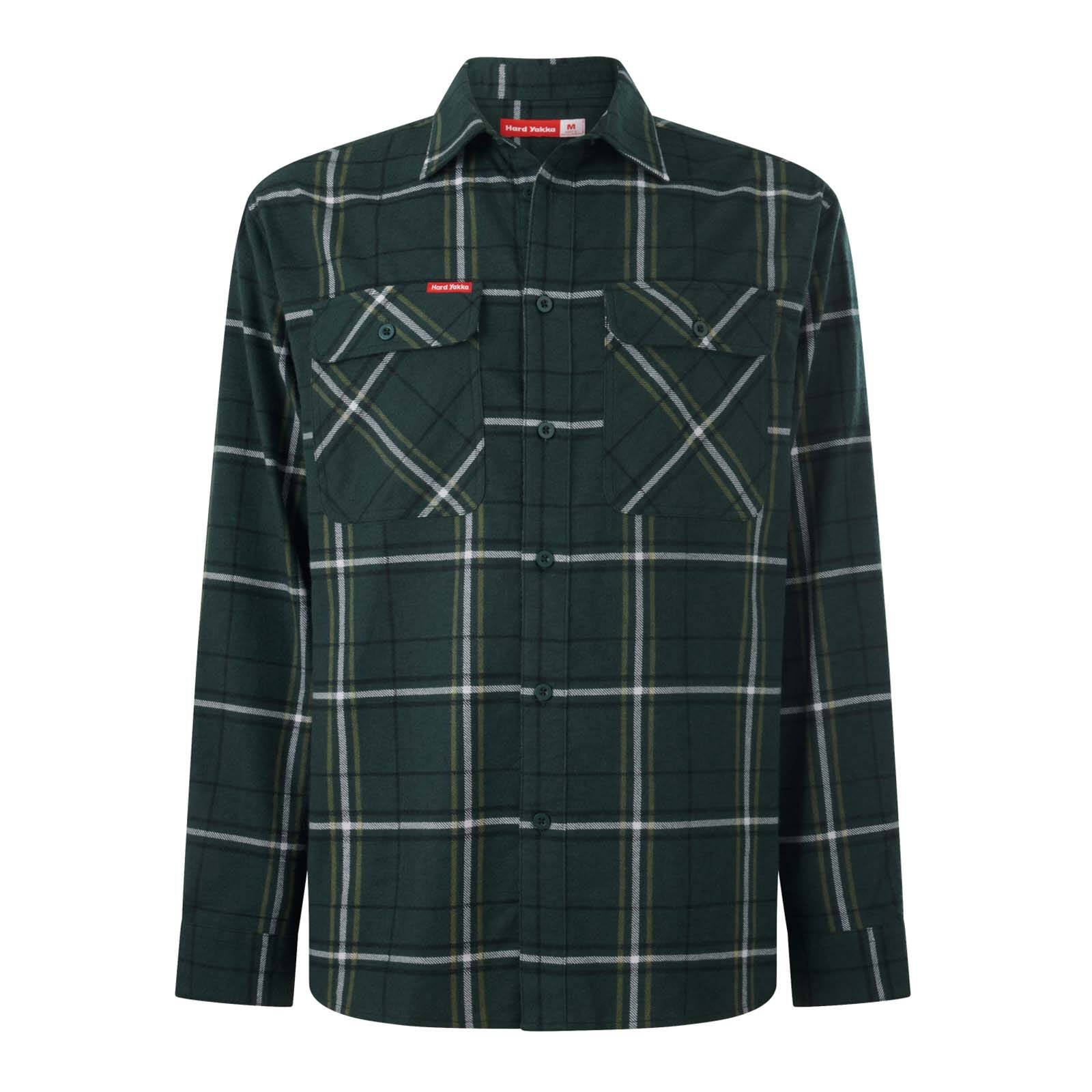 Hard Yakka Green Check Long Sleeve Cotton Flannel Shirt Mens Size M