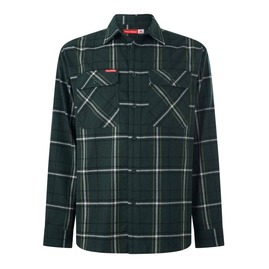Hard Yakka Green Check Long Sleeve Cotton Flannel Shirt Mens Size M