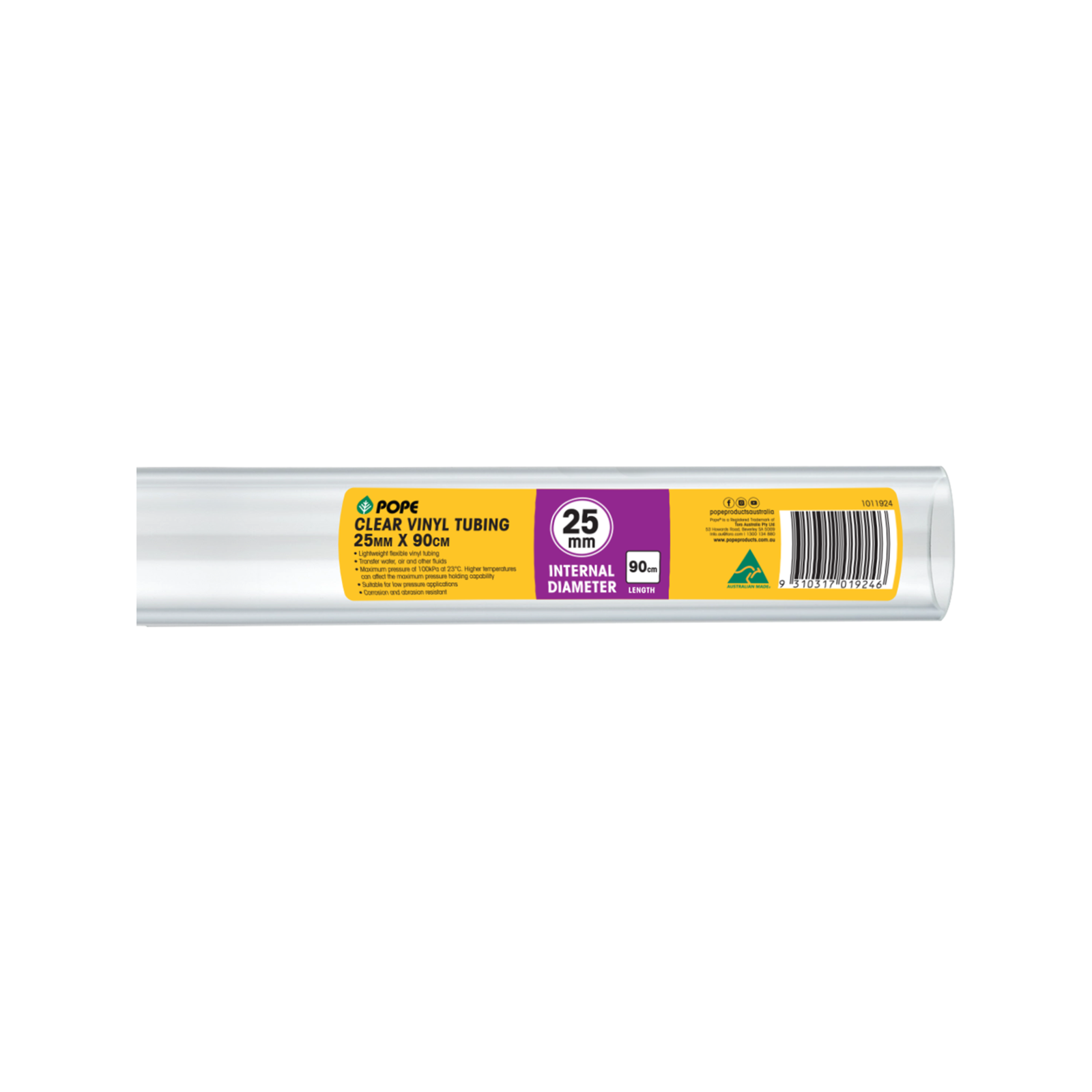 Pope 25mm x 90cm Clear PVC Vinyl Tubing