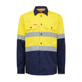 Hard Yakka Yellow/Navy Hi Vis Taped Long Sleeve Cotton Shirt Size XL