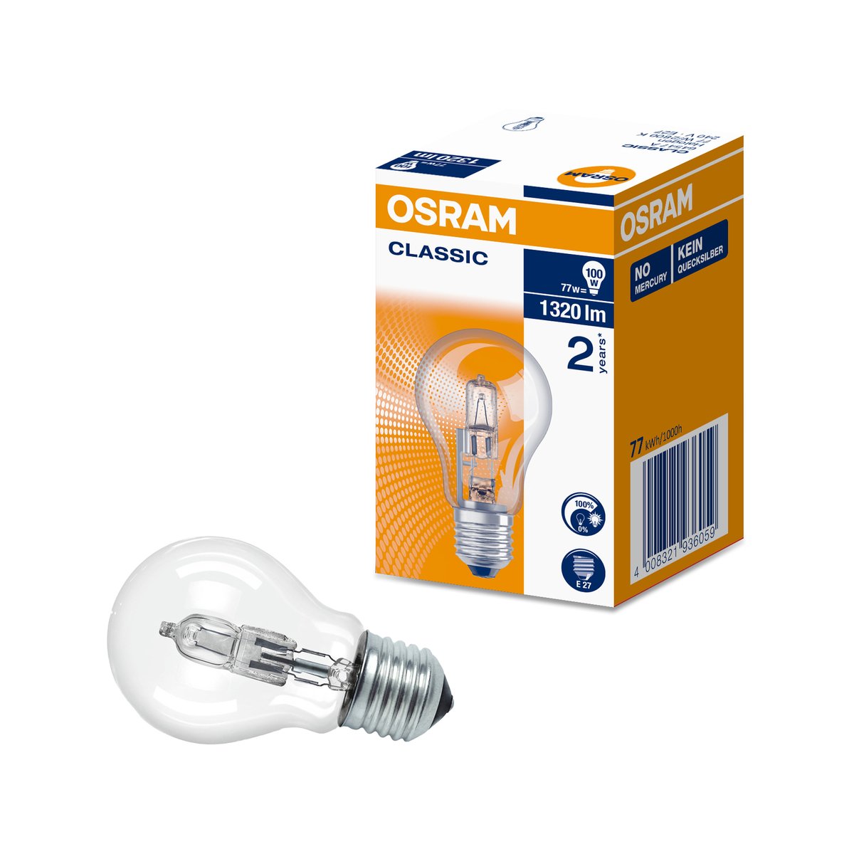 Osram 77W Halogen Light Globe E27 Clear Glass 1320 Lumens Warm White - SuperSaverAU - view 1
