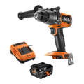 AEG cordless drill with battery and charger on a white background
