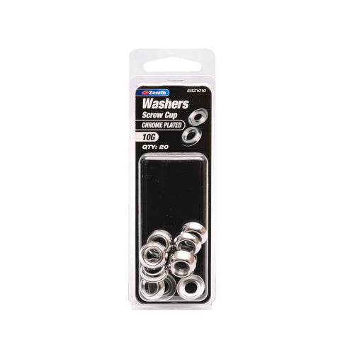 Zenith 10g Chrome Plated Screw Cup Washer 20 Pack Steel Durable - SuperSaverAU - view 1