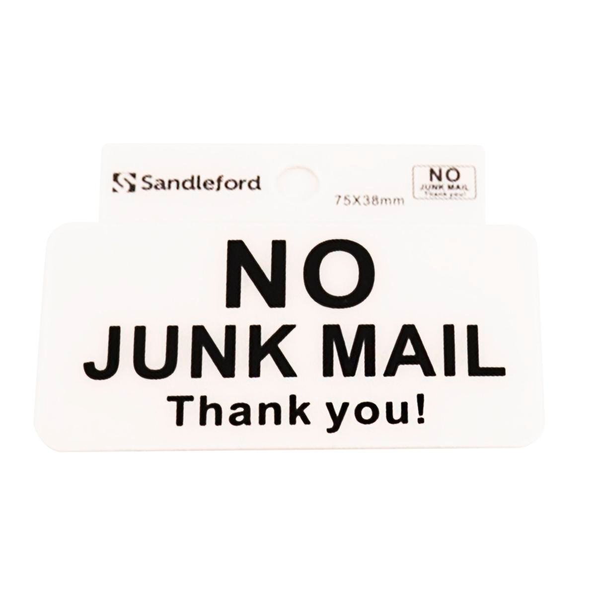 Sandleford No Junk Mail Self Adhesive Sign - 75 x 38mm - White/Red - SuperSaverAU - view 1