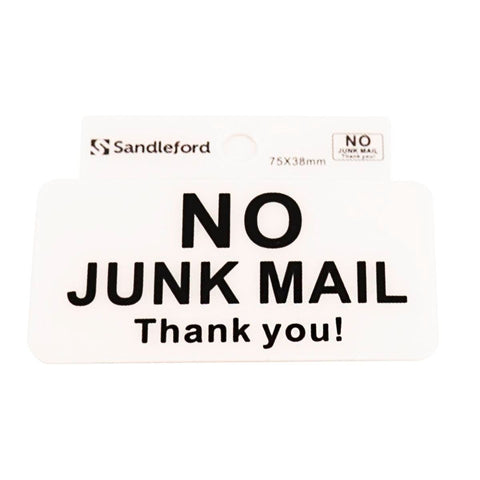 Sandleford No Junk Mail Self Adhesive Sign - 75 x 38mm - White/Red - SuperSaverAU - view 1