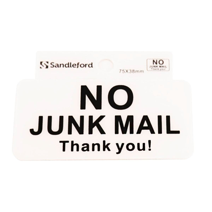 Sandleford No Junk Mail Self Adhesive Sign - 75 x 38mm - White/Red - SuperSaverAU - view 1