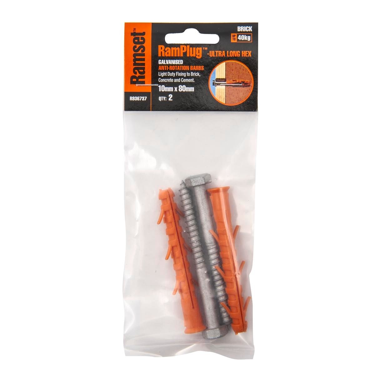 Ramset Ultra Long Anchor 10 x 80mm Nylon Galvanised 2 Pack - SuperSaverAU - view 1