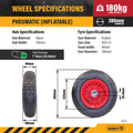 Easyroll 4.0 x 8 inch Wheelbarrow Wheel 1 inch Axle 180kg
