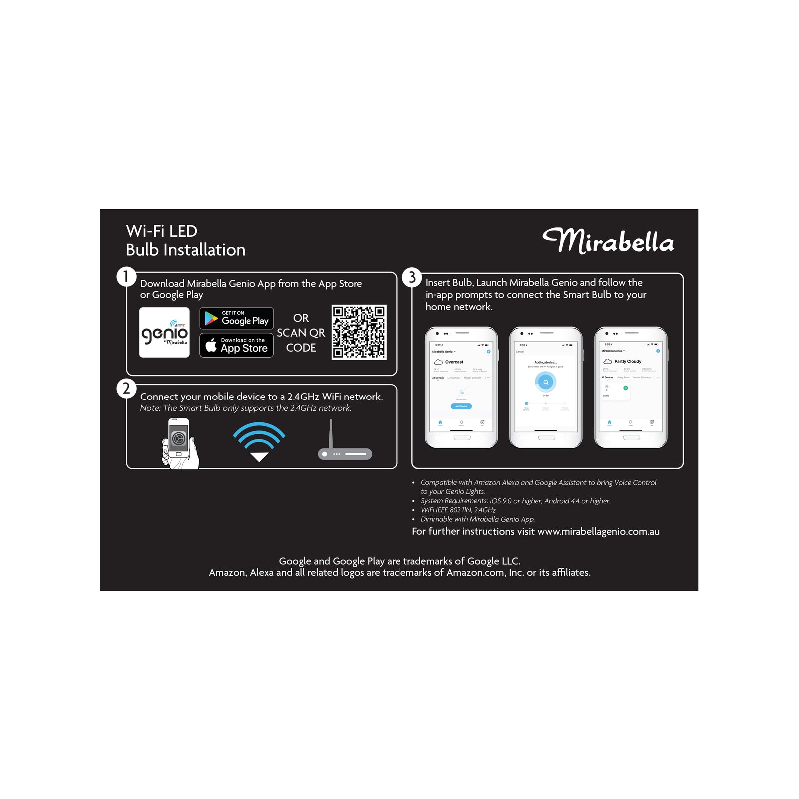 Mirabella Genio B22 800lm 9W RGB Wi-Fi Smart Globe - 2 Pack