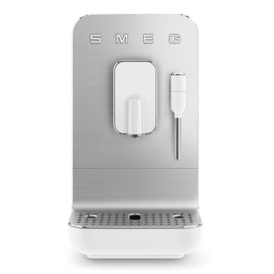 Smeg 50's Style automatic coffee machine with steam - white with aluminium face - 1.4L tank - BCC02WHMAU