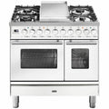 ILVE 90cm Dual Fuel Freestanding Double Oven - Teppanyaki Cooktop, 108L, White Finish - PD09FDWE3WH