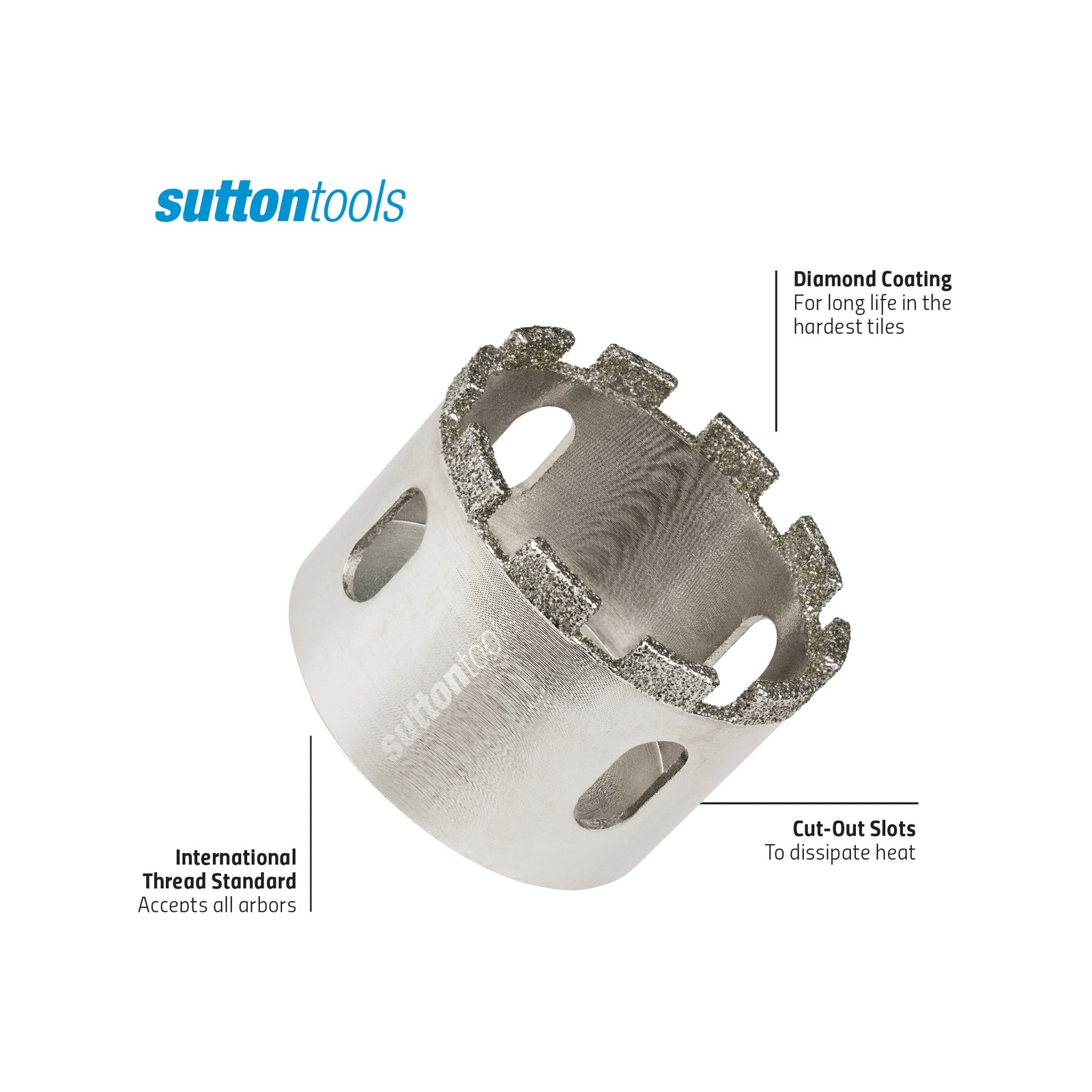 Sutton Tools 76mm Diamond Grit Holesaw, Steel, for Glass, Tile and Marble