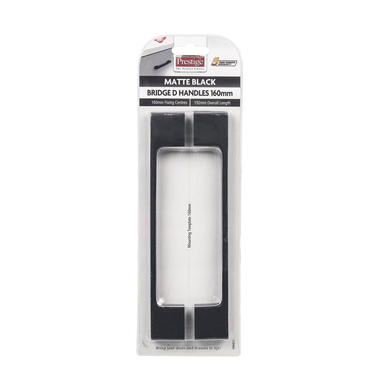 Prestige Black D Bridge Handle 160mm 2 Pack Easy Installation - SuperSaverAU - view 1