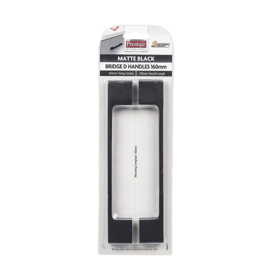 Prestige Black D Bridge Handle 160mm 2 Pack Easy Installation - SuperSaverAU - view 1