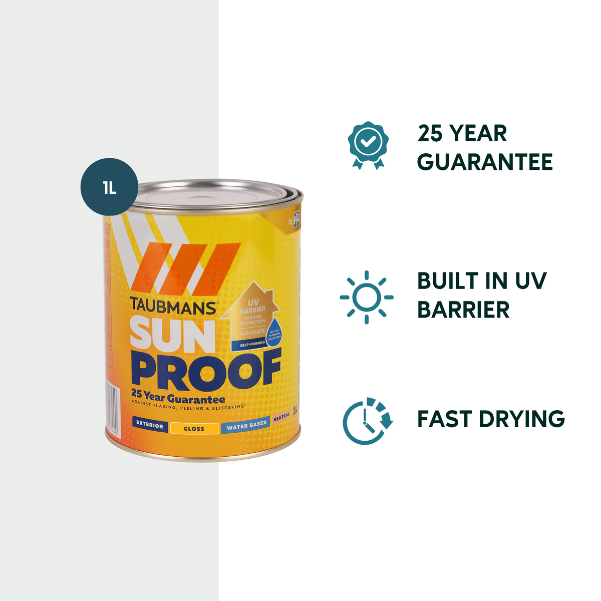 Taubmans 1L Neutral Gloss Sunproof Exterior Paint - Water-Based - UV Protection - SuperSaverAU - view 2
