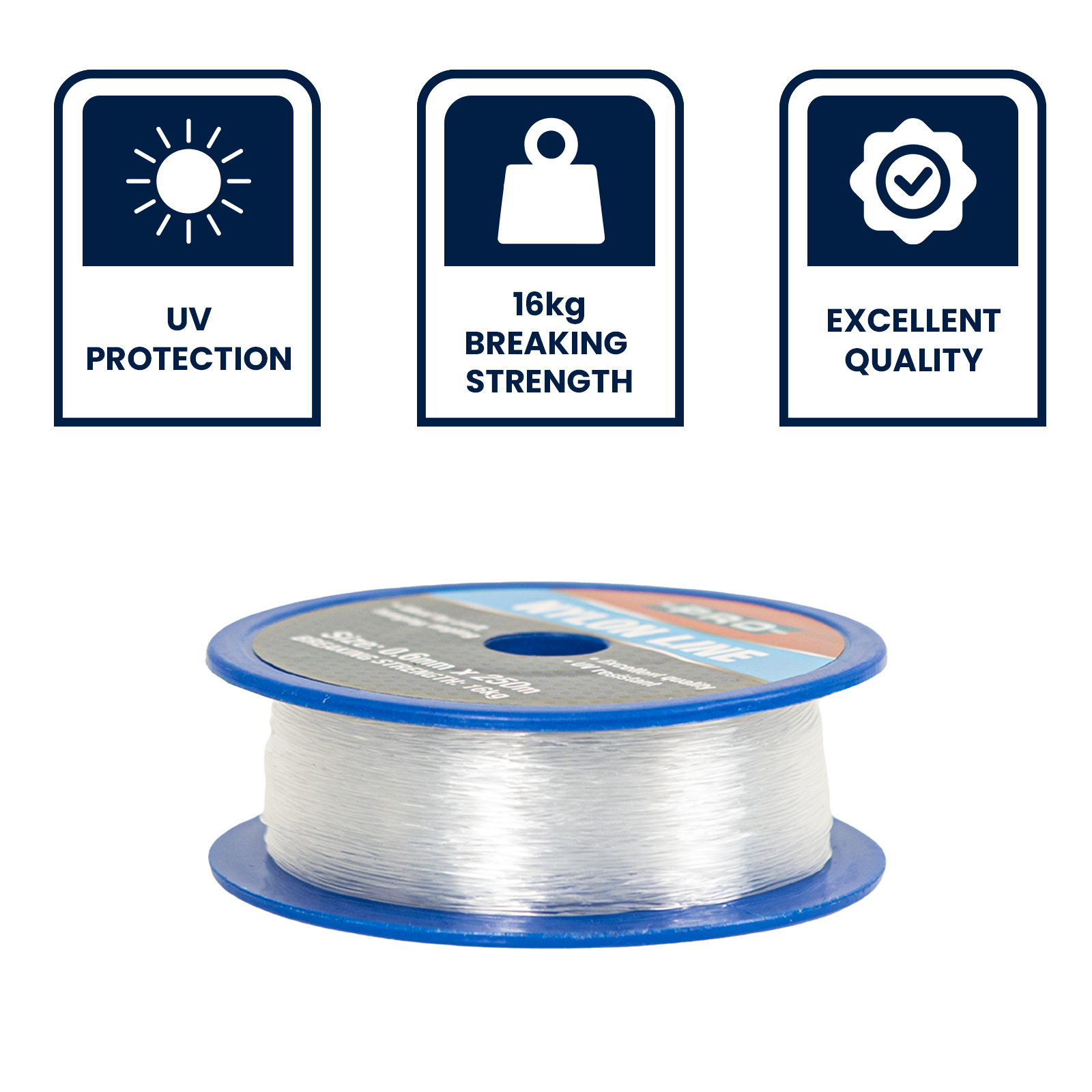 Grunt 0.6mm x 250m Nylon Fishing Line, Clear, Weather Resistant, 16kg Break Strength