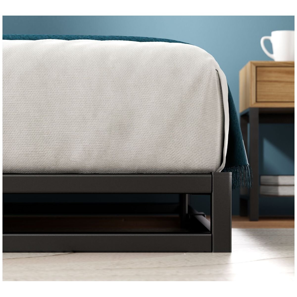 Zinus Joseph King Single Metal Bed Frame - 15cm Low Profile, Flat Wooden Slats, Black - AU-FBMFB1ZC-06B