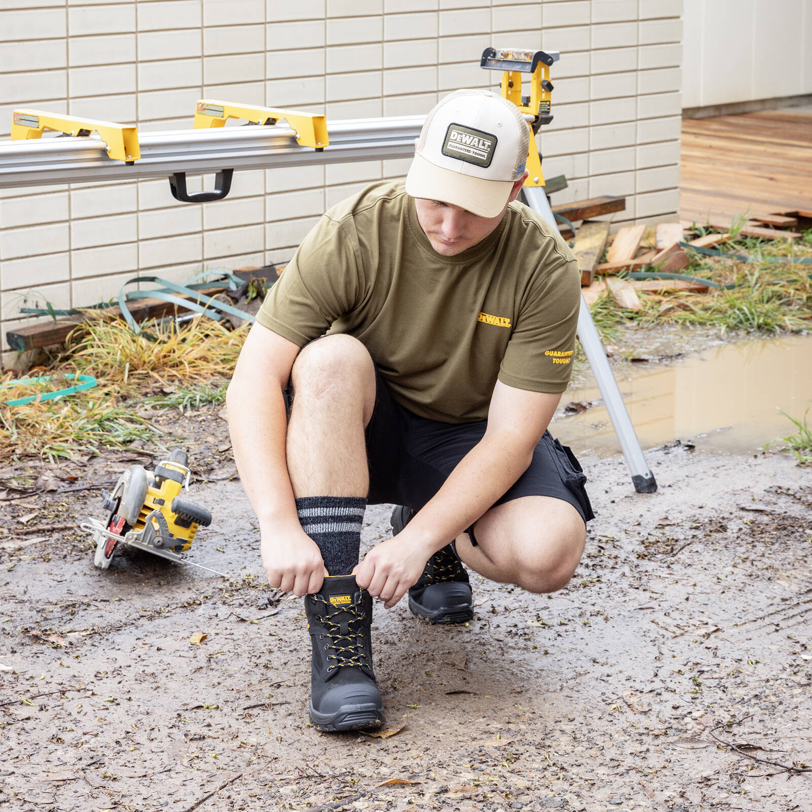 DEWALT Brown Oakdale Coolmax Trucker Hat - Acrylic Mesh, Adjustable