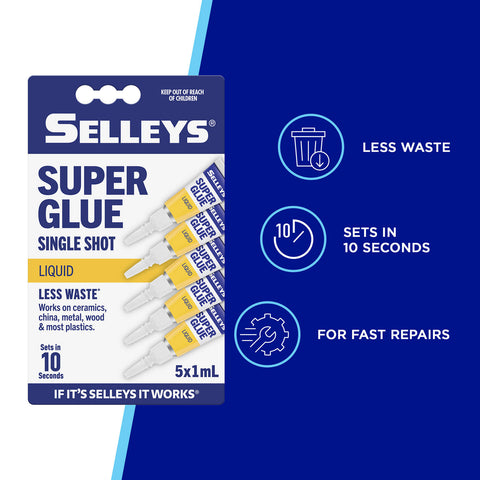 Selleys Super Glue Single Shot 5 x 1ml, Dries Clear Fast Bonding