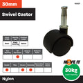 Move It 30mm Hooded Socket Furniture Castor, Nylon Twin Wheel Swivel, 30kg - 2 Pack