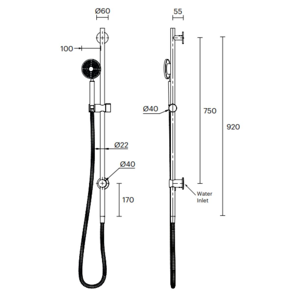 Rogerseller Eccentric Hand Shower on Rail - Graphite Finish - 3 Star Water Rating - 3539000105