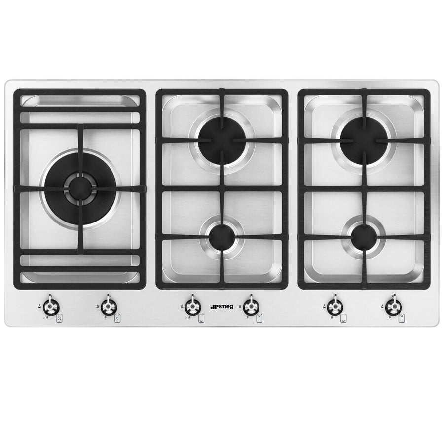 Smeg 90cm 5 Burner Gas Cooktop - Stainless Steel - 18MJ Wok Burner - Ultra Low Profile - PSA9062