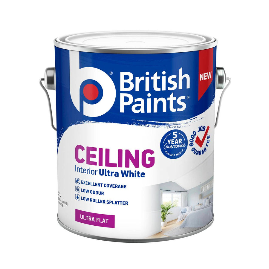 British Paints Ceiling Interior Ultra White 2L - 2.5kg - Acrylic - Excellent Coverage - SuperSaverAU - view 1