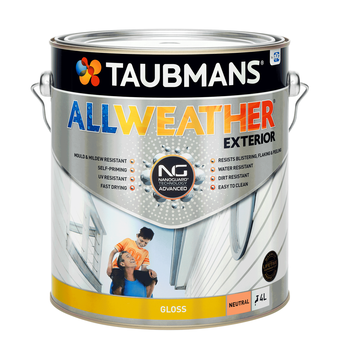 Taubmans 4L Neutral Gloss All Weather Exterior Paint - Mould Resistant - Fast Drying - SuperSaverAU - view 1