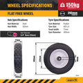 Easyroll 4.0 x 8" Flat Free Puncture Proof Wheelbarrow Wheel, PU Foam Steel, 150kg