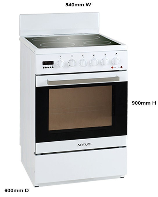 Artusi 54cm Electric Freestanding Oven - 7 Functions, Ceramic Cooktop, Triple-Glazed Door - AFC547W