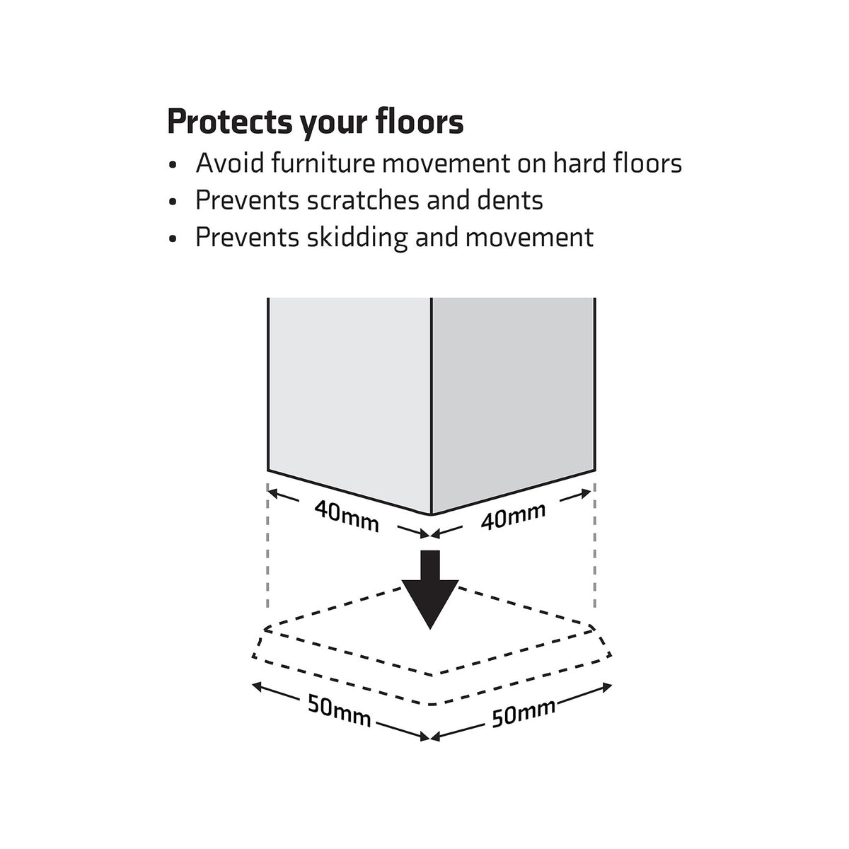 Surface Gard 40 x 40mm White Square Rubber Base Castor Cups - 4 Pack