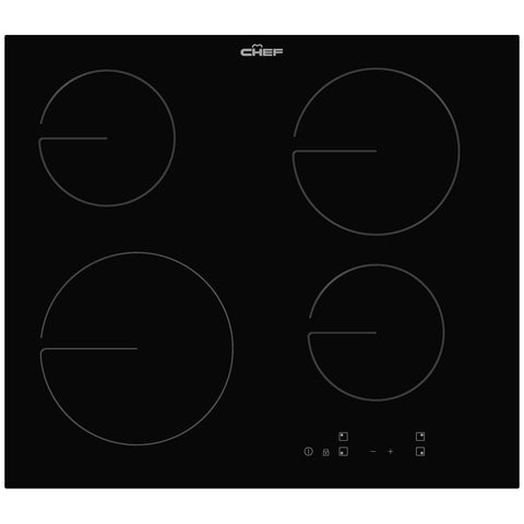 Chef 60cm 4 Burner Ceramic Cooktop - Black Glass, Touch Controls, Pause Function, 9 Power Levels - CHC644BC