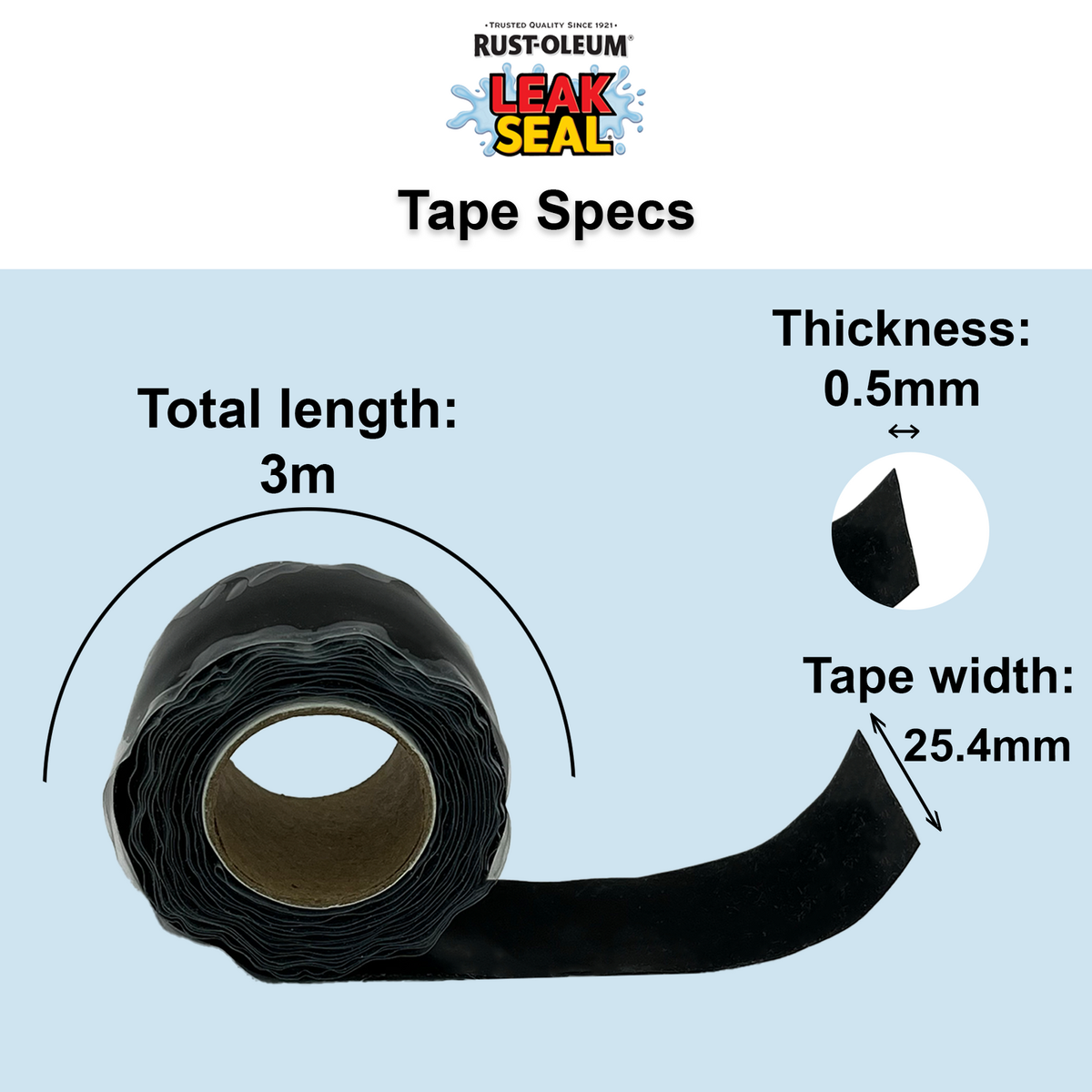 Rust-Oleum LeakSeal Tape - 25.4mm x 3.04m - Self-Fusing Silicone - Watertight
