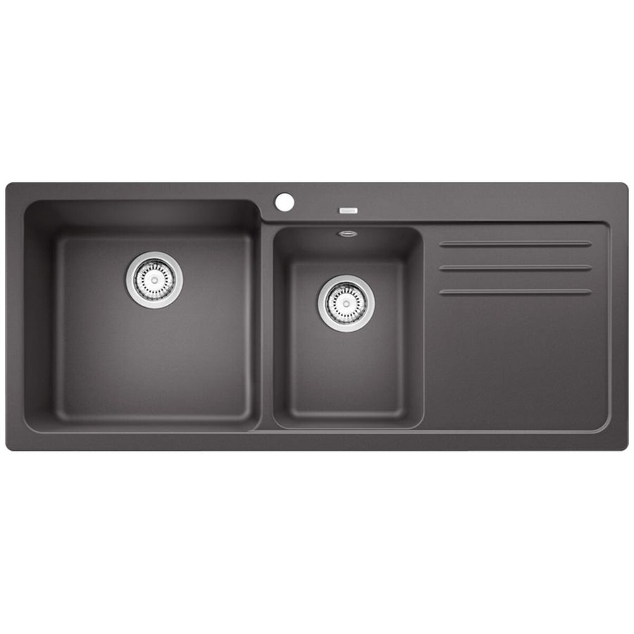 Blanco Naya 8S 1 and 3/4 bowl inset sink - Rock Grey Silgranit, right hand drainer, overflow - NAYA8SGK5