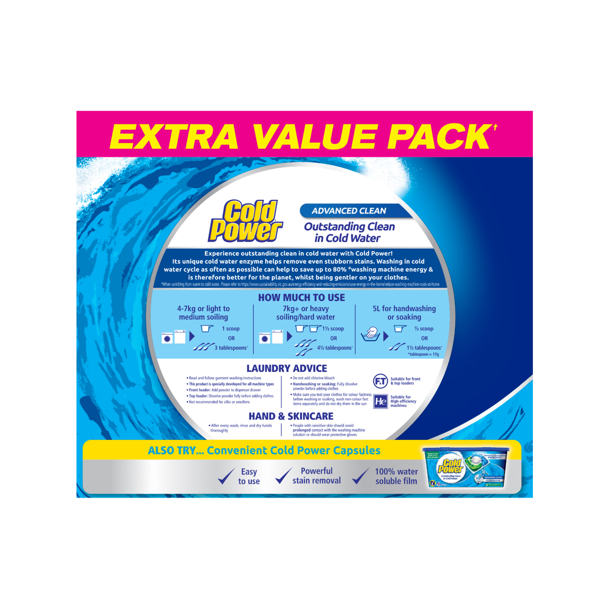 Cold Power Advanced Clean Powder Laundry Detergent 4kg - Cold Water Stain Removal - SuperSaverAU - view 2