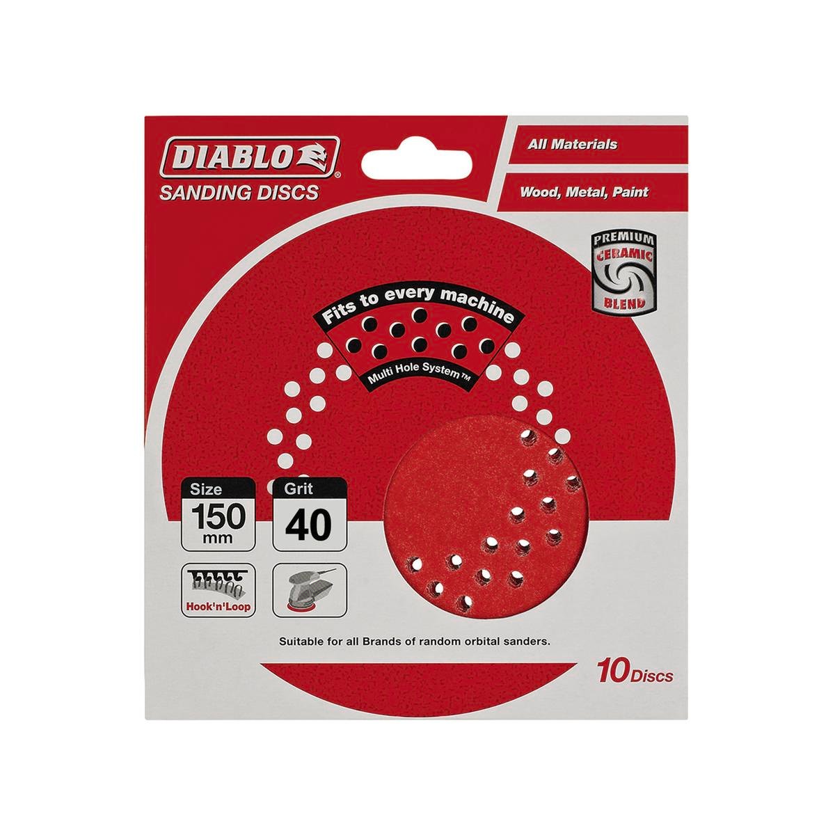 Diablo 150mm 40 Grit Sanding Discs 10 Pack Coated Abrasive Durable - SuperSaverAU - view 1