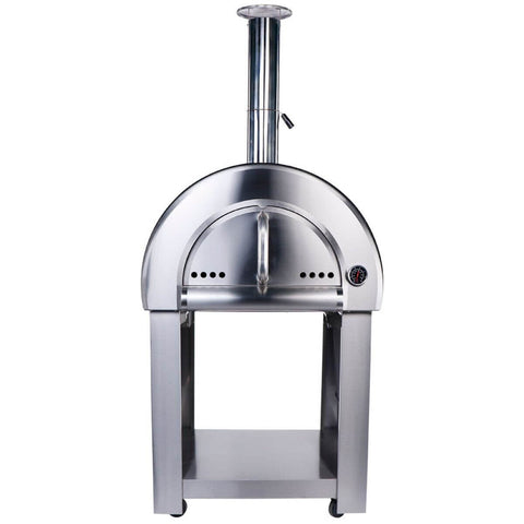 Smart built-in wood fired pizza oven with trolley - stainless steel, lockable wheels - PW01PW01-C