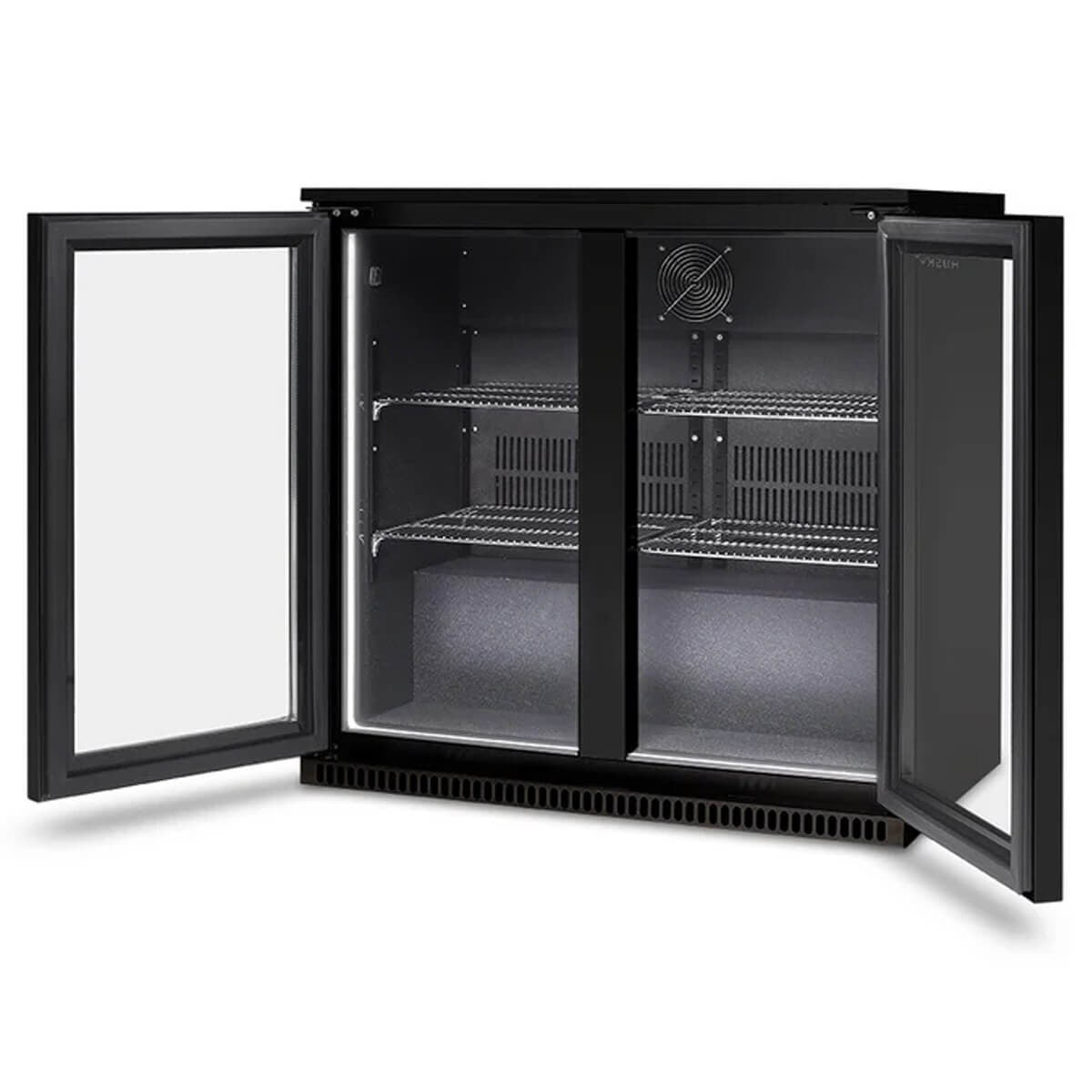 Husky double door outdoor beverage fridge - black, anti-condensation glass doors - ALFC2BLK840ELB
