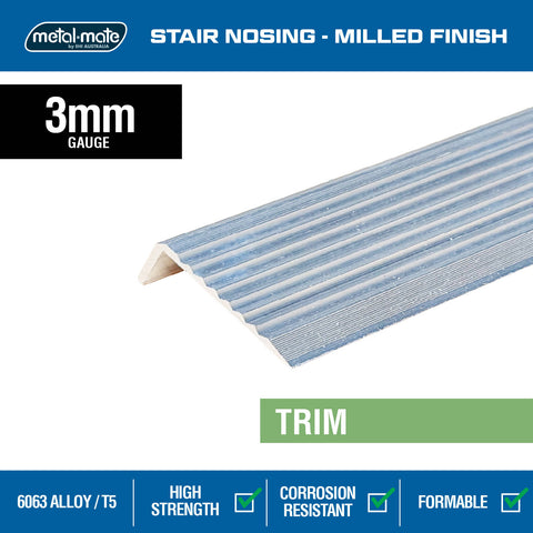 Metal Mate 43.2 x 23mm 1m Mill Finish Aluminium Stair Nosing