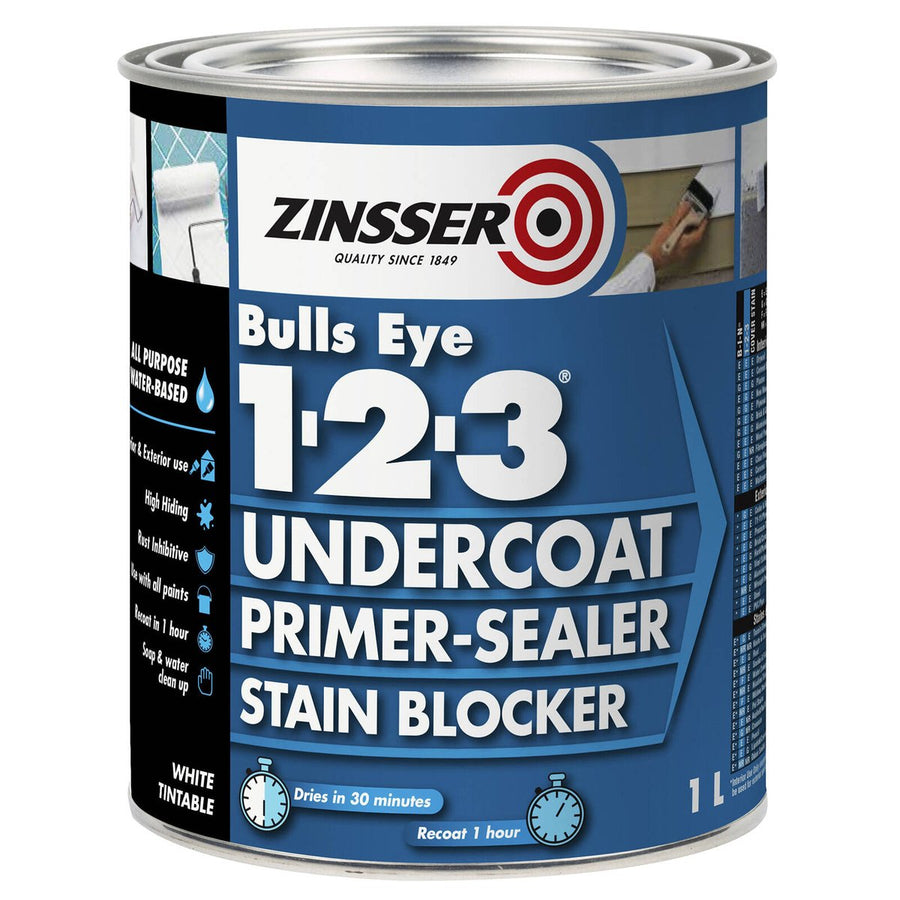 Zinsser Bulls Eye 1-2-3 Primer Sealer Stain Blocker 1L White - SuperSaverAU - view 1
