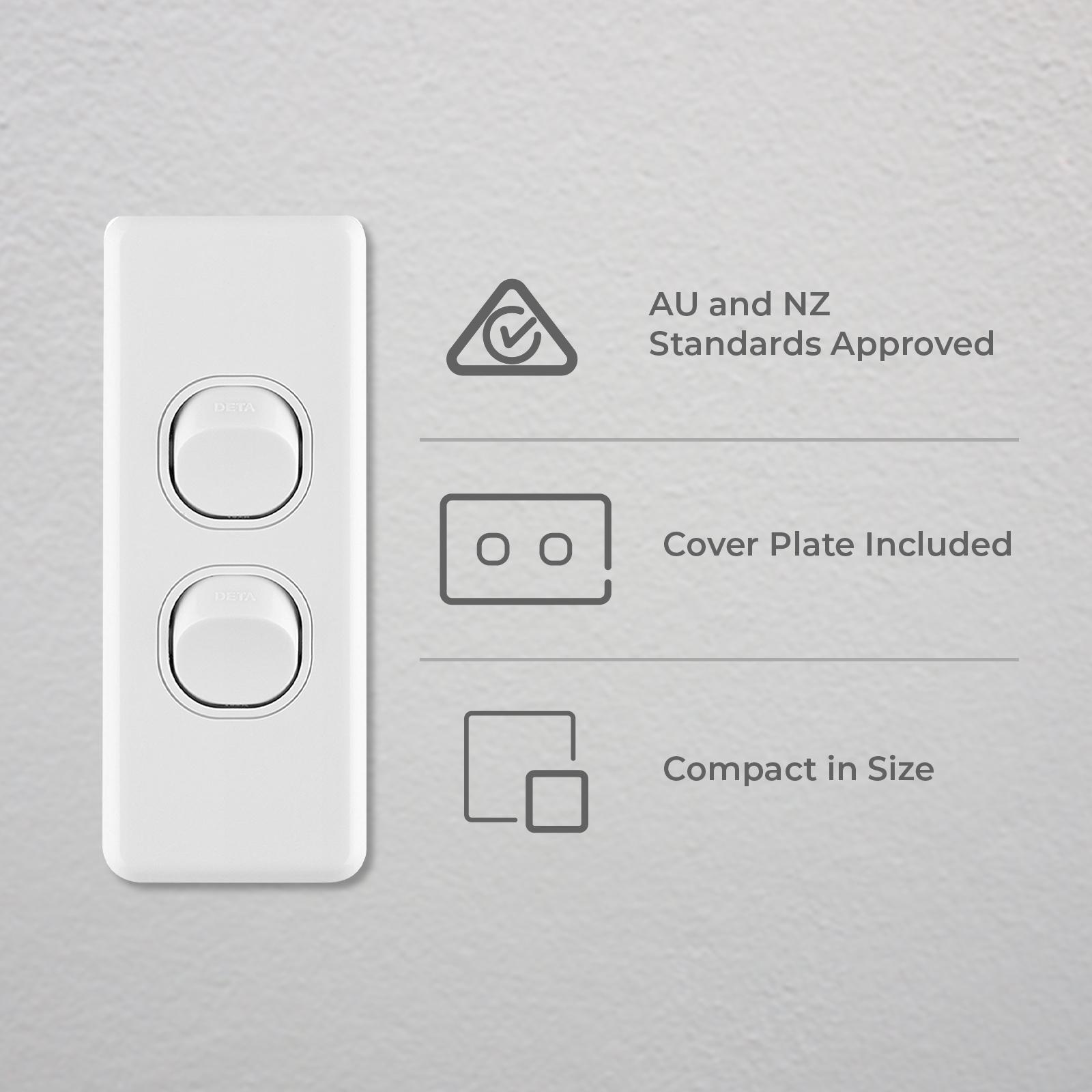 DETA X6 Double Architrave Switch 240V 10A White Polycarbonate