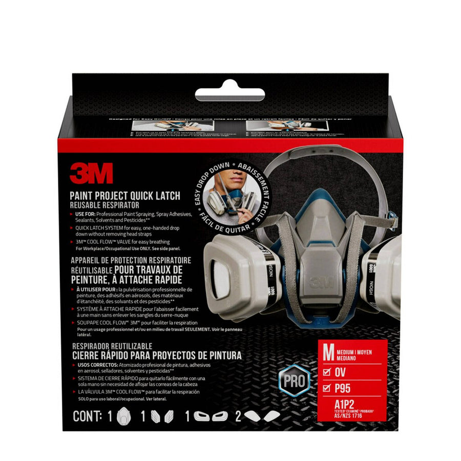 3M Painters Project Quick Latch Respirator - 1 Pair - 254mm x 244mm - Black - SuperSaverAU - view 1