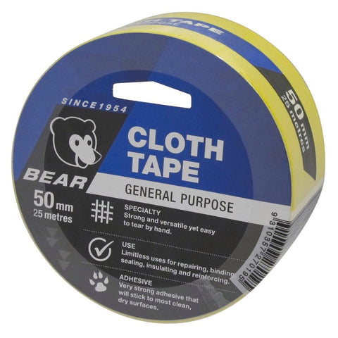 Norton Bear Yellow Cloth Tape - 50mm x 25m - Hand Tearable - Strong Adhesive - SuperSaverAU - view 1