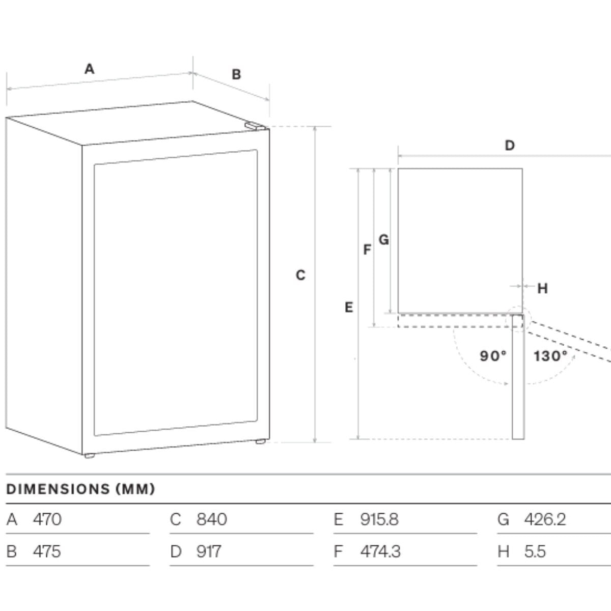 Omega 34 Bottle Freestanding Single Zone Wine Cabinet - Black, Double Glazed UV Glass Door - OCWFS34SB