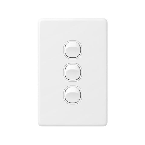 Deta X6 White Triple Vertical Switch - 3 Gang - Polycarbonate - Durable - SuperSaverAU - view 1