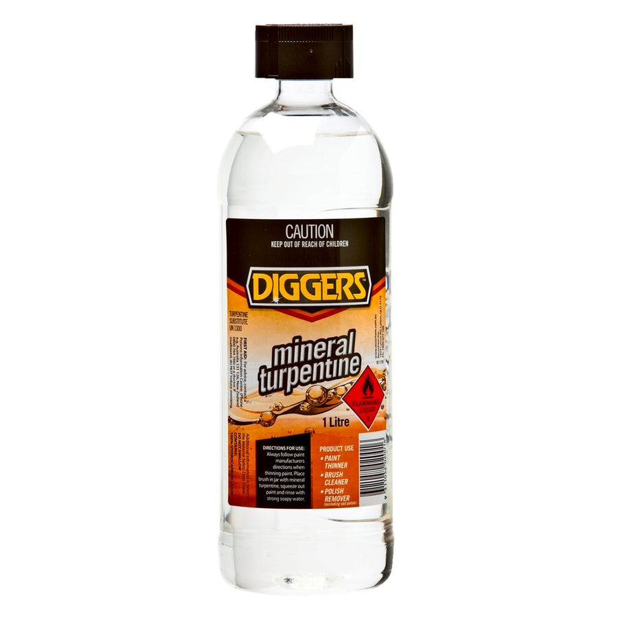 DIGGERS Mineral Turpentine 1L - Solvent Paint Thinner & Brush Cleaner