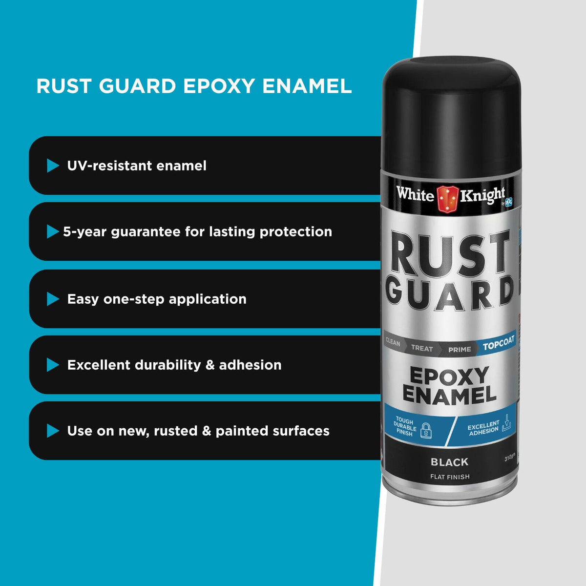 White Knight Rust Guard 310g Black Flat Epoxy Enamel Spray Paint