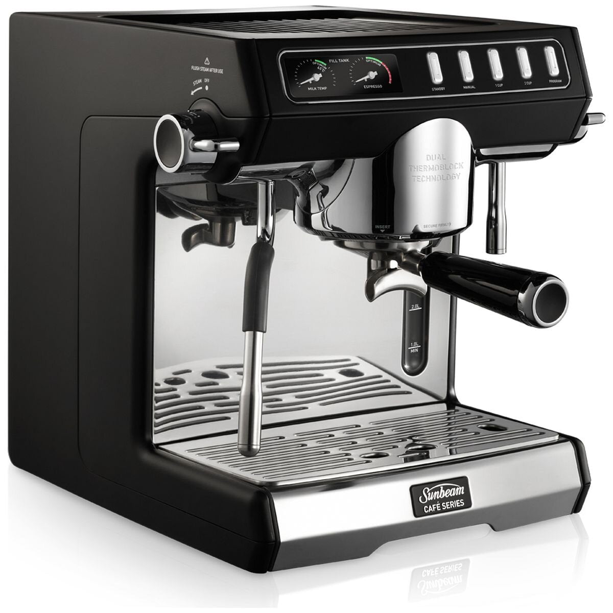 Sunbeam Café Series Duo espresso machine 3L - Black, dual thermoblock, 58mm group head - EMM7200BK