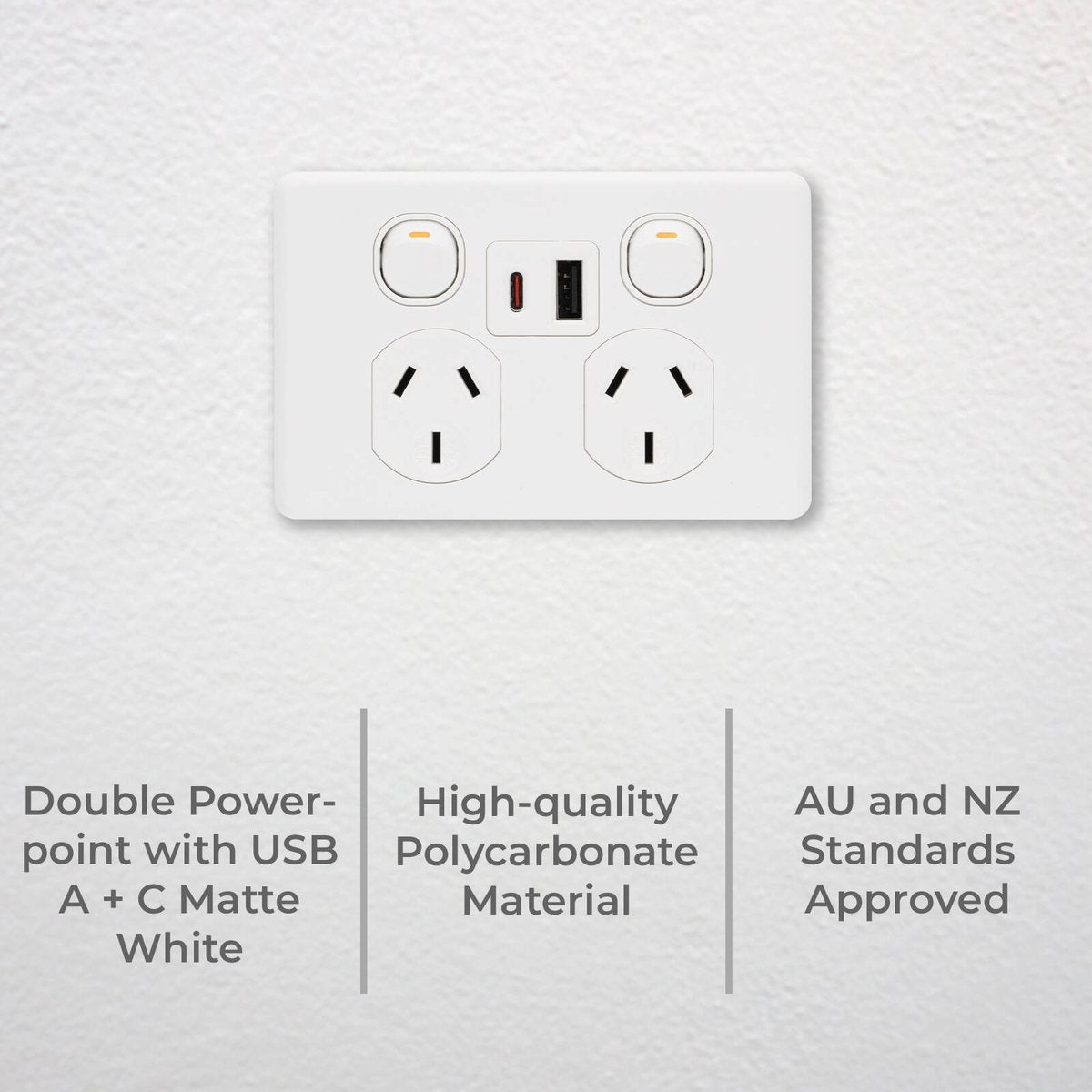 Deta Double Power Point x6 250mm White - USB A+C PD 20W Fast Charging - SuperSaverAU - view 2