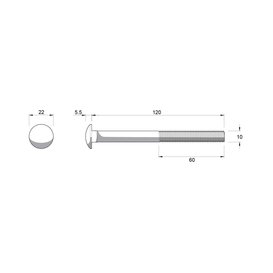 Zenith M10 x 120mm Hot Dipped Galvanised Cup Head Bolt and Nut - 4.6 Grade Steel, Each